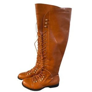 Over The Knee Brown Riding Boots Zip Lacers Trendy Jolimall womens size 9
